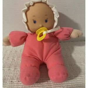 10” Pink Baby Doll Plush Cloth Soft Vinyl Face Pink Binky Pacifier HK City Toys